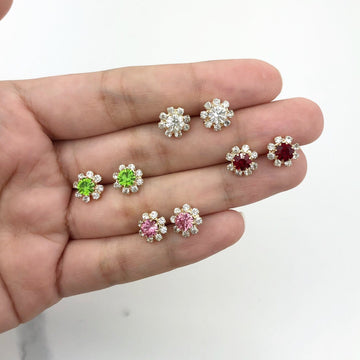 18K Gold Layered Oro Laminado Assorted Colors Flower Design Push Back Earrings 21.0005/1/3/7/8 (More Colors)